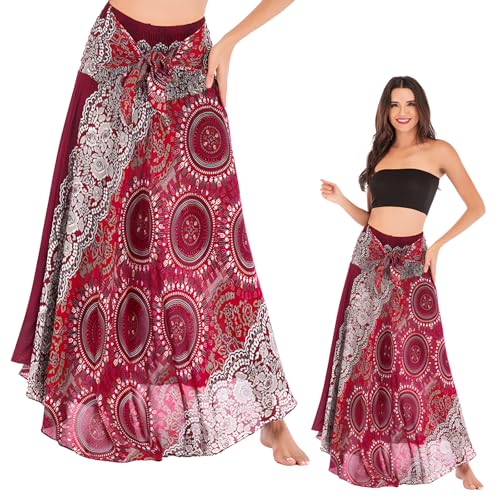 1Pcs Lang Gedruckter Rock Damen Chiffon Bohemien,Wickelrock,Rock Damen Sommer,Urlaub Sommerrock Strandkleider,Two Way to Wear Weich,Einheitsgröße von cailiya