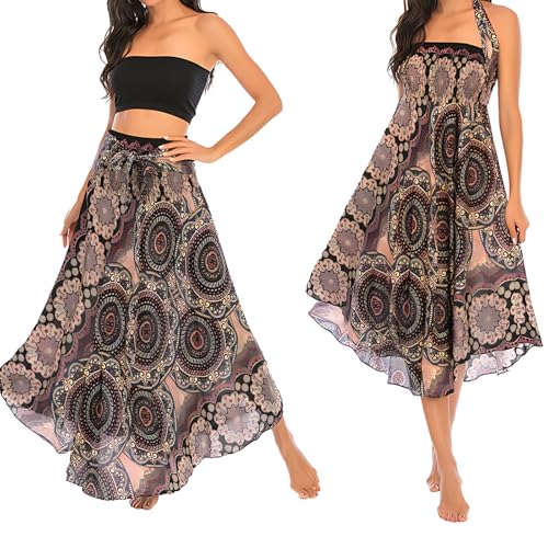 1Pcs Lang Gedruckter Rock Damen Chiffon Bohemien,Wickelrock,Rock Damen Sommer,Urlaub Sommerrock Strandkleider,Two Way to Wear Weich,Einheitsgröße von cailiya