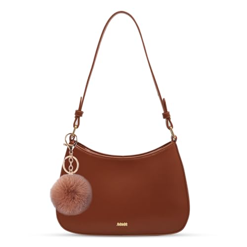 cailiya Umhängetasche Damen Klein Handtasche,PU Leder Schultertasche Vintage Kleine Handtasche Damen,Handtasche Damen Klein mit Plüschball,für Frauen Dating Party Reisen Einkaufe (Hellbraun) von cailiya