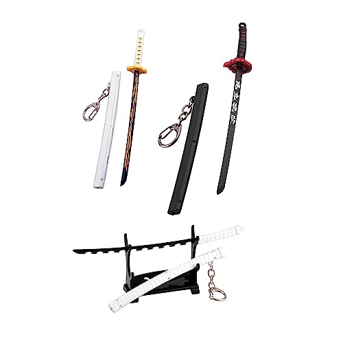 caiydramy Anime Demon Slayer Schwert Schlüsselanhänger Mini Katana Key, Agatsuma Zenitsu+Kamado Tanjirou+Hashibira Inosuke 6.7", 8.66IN von caiydramy