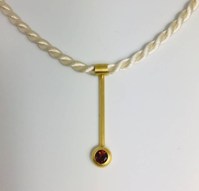 Gold Pendant With Garnet On A Silk Necklace. This Y - Chain Will Fit Your Neckline Perfectly von cakecandleholder