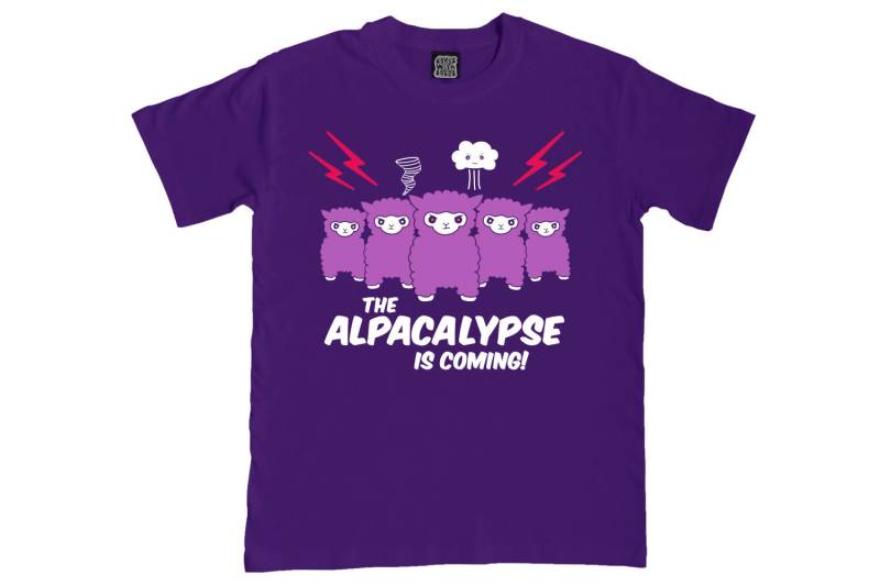 Alpacalypse Alpaka T-Shirt - Damen-/Herrenkleidung Lustige T-Shirts Top Mit V-Ausschnitt Lama Geschenk Süß Kawaii Mode Lila von cakeswithfaces