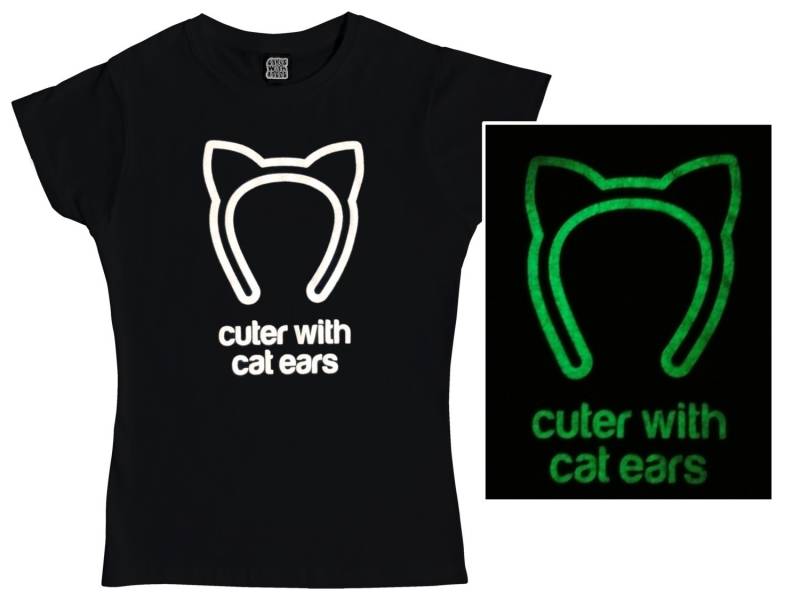 Süßer Mit Katzenohren T-Shirt | Glow in The Dark - Kawaii Damen & Herren T-Shirts Alternative Mode Halloween Katzen Geschenke von cakeswithfaces