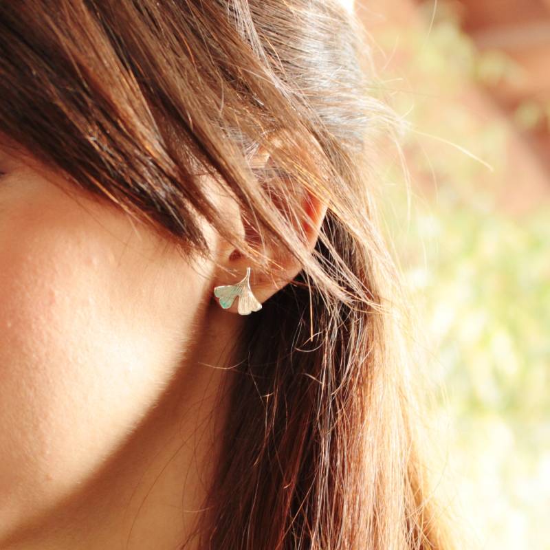 Ginkgo - Sterling Silber Ginkgo Blätter Ohrstecker von calcagninigioielli