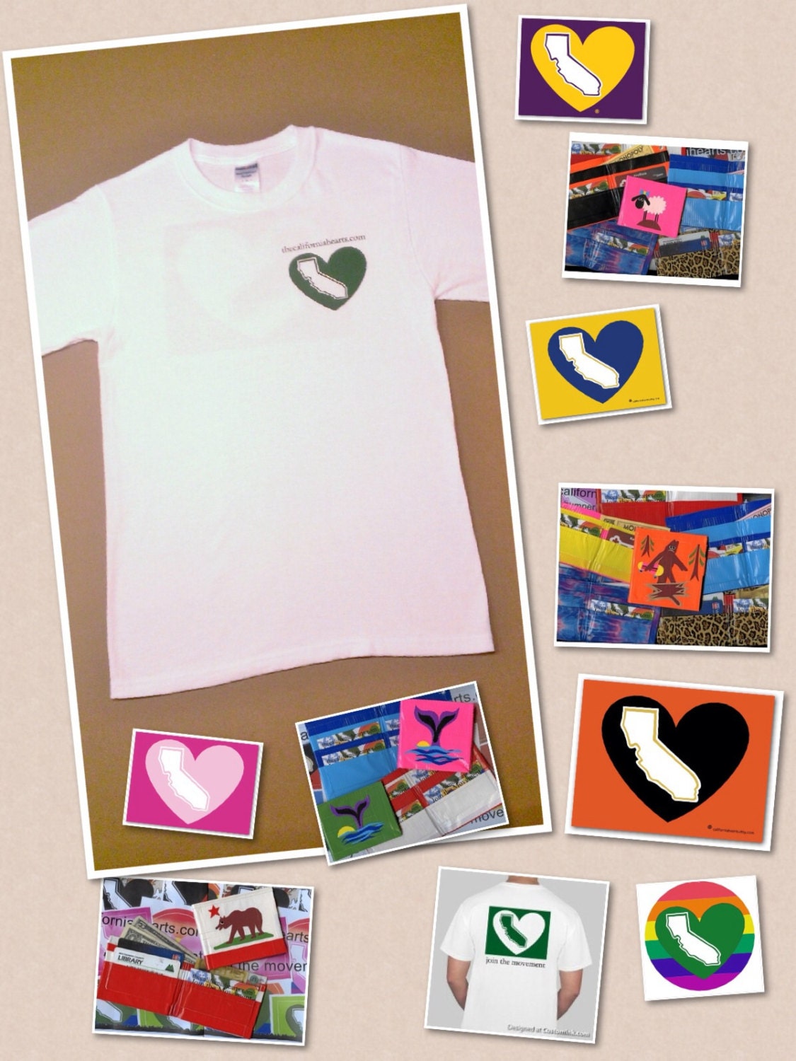 California Heart T-Shirt, Custom Duct Tape Wallet Und Aufkleber Nach Wahl von californiahearts
