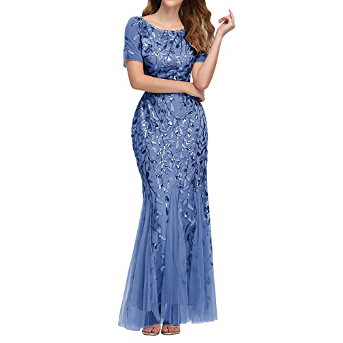 Abendkleid Damen Lang Abendkleid Damen 1920er Jahre Great Gatsby Kleid Damen Hochzeitskleid mit Pailletten Quaste Partykleid V-Ausschnitt Ärmellos Gatsby Abendkleid Festlich Ballkleid mit Quaste von callmo