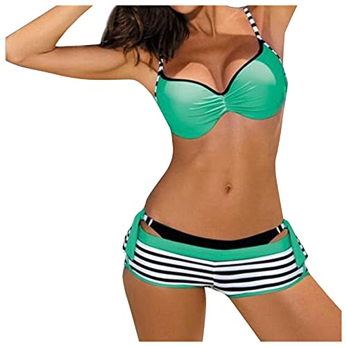 Badeanzug Damen Bauchweg, Damen Bikini Set 2-Teiliger Bademode Hohe Taille Strandmode Swimmwear Push Up Badeanzug Set mit Tiefer V-Ausschnitt von callmo