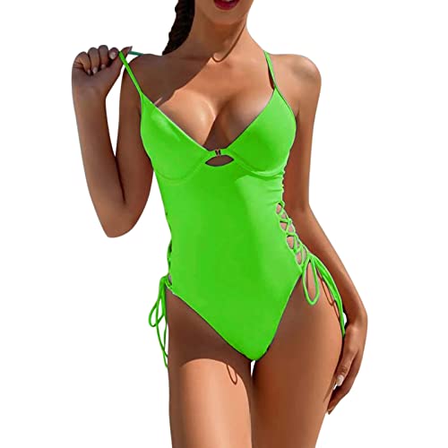 Bademode Damen Grobe Grobe, Damen Push-Up Badeanzug Mesh Spaghettiträger Badeanzüge One Piece Swimwear Bügel BH Einteilige Bademode mit Kontrast-Mesh Quadratischer Ausschnitt Metallic Glitzer Gefloch von callmo