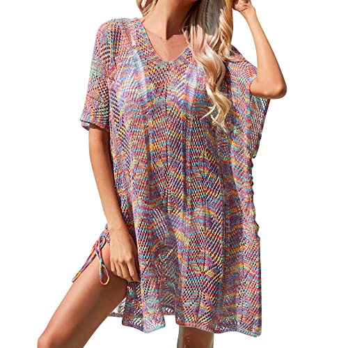 Bikini Cover Up Strandkleid Baumwolle Damen Strandkleid Badeanzug Bikini Sommer Cover Up Strandponcho Bademode Sommerkleid Locker Strandtunika Vertuschen Shirt V-Ausschnitt Strand Vertuschen Kleider f von callmo