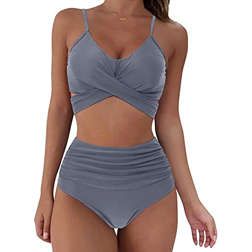 Bikini Damen Push Up, Bikini Set Damen High Waist Badeanzug Mit Blumemuster Sexy Tankini Retro Push Up Schwimmanzug Bademode Zweiteiliger Strandmode mit Hohe Taille Bikinitop Beachwear Swimsuit von callmo