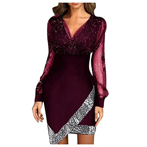 Cocktailkleider Damen High Split Abendkleider Hochzeitskleid Frauen Festliches Kleid Pailletten Prom Party Ballkleid Gold Abend Brautjungfer V-Ausschnitt Lang Partykleid von callmo