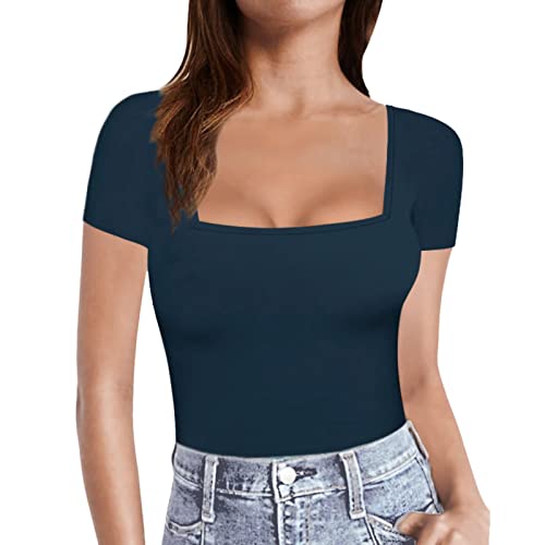 Crop Tops Damen Sport,Damen Y2K Kurzarm T-Shirt 90er Retro Slim Fit Tiefer V-Ausschnitt Rückenfrei Baselayer Shirt Atmungsaktiv Elastisch Top von callmo