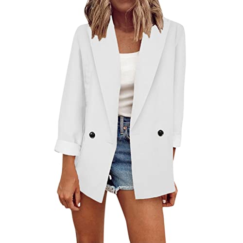 Damen Blazer Sommer Leinen Blazer Damen Elegant Business Sommerjacke Damenjacke Damen Blazer Anzugjacke Damen Langarm Blazer mit Langen Ärmeln Blazer Outfit Cardigan Freizeit Revers Geschäft Büro von callmo