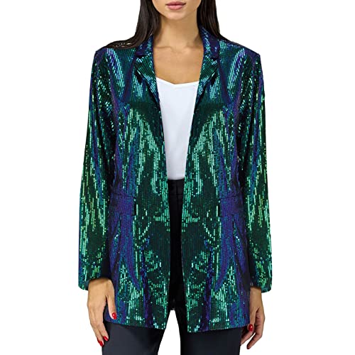 Damen Blazer Sportlich Damen Glänzend Pailletten Jacke Cardigan Langarm Bolero Tops Kurz Oberteile Eleganter Blazer Glitzer Party Outfits Clubwear Damen Pailletten Blazer Sakko Elegant Langarm Jacke P von callmo