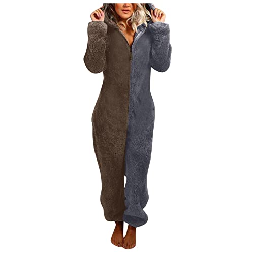 Damen Große Größe Jumpsuit Teddy Fleece Einteiler Onesie Plüsch Overall Lang Pyjama Bequemer Hausanzug Anzug Flauschig Schlafanzug Flauschig und Kuschelig Weich Warm Loungewear Overall Warm von callmo