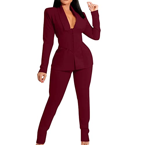 Damen Hosenanzug Elegant Business Anzug Set Hosenanzug Blazer Hose 2-teilig Anzug Zweiteiler Büro Sakko Set Slimfit Festlich Sportlich Hosenanzug Streetwear für Business Hochzeit Party Abschlussball von callmo