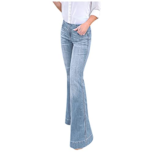 Damen Jeans Stretch,Jeans Damen Gummibund Stretch Hoher Bund 90er Jahre Vintage Knopfleiste Hohe Taille Ausgestelltes Bein Jeans Skinny Bell Bottom Jean für Frauen High Waist Stretch Denim Schlagjean von callmo