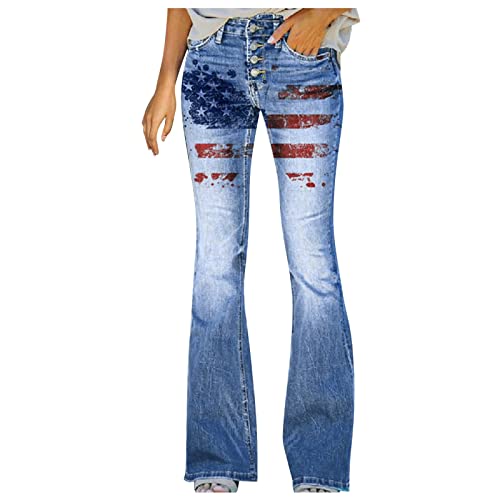 Damen Jeans Stretch High Waist 90er Jahre Vintage-Jeans mit Knopfleiste Hoher Taille Ausgestelltem Bein Frauen Hoher Bund Distressed Klassischer Dehnbarer Denim-Schlag von callmo