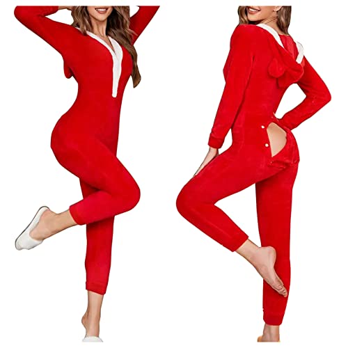 Damen Jumpsuit Elegant Langarm Strampler Damen Winter Sexy Nachthemd Weihnachtspyjama Erwachsene Damen Einteiler Strampler Einteiler Pyjama Mit Funktionale Geknöpfte Klappe Damen Pyjama Overall von callmo