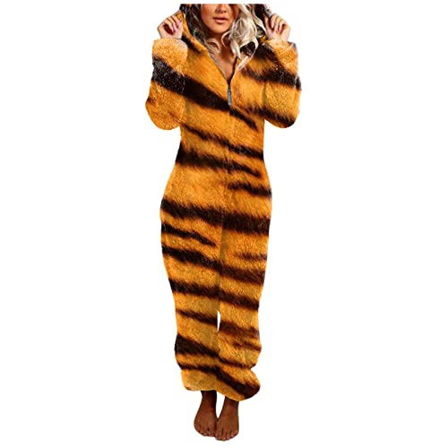 Damen Jumpsuit Teddy Flanell Pyjama Damen Weihnachten mit Kapuze Reißverschluss Einteiler Schlafanzug Herren Warme Schlafanzug Thermo Gefüttert Onesie Hausanzug Fastnachtskostuem Jumpsuit Teddy von callmo