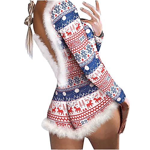 Damen Weihnachten Lingerie - Teddy Babydoll Rock Festival Spitze Reizwäsche Bodydoll Weihnachten Cosplay Frauen Spitze Body Anzug Weihnachts Reizwäsche Winter Set Santa Rot Sexy von callmo