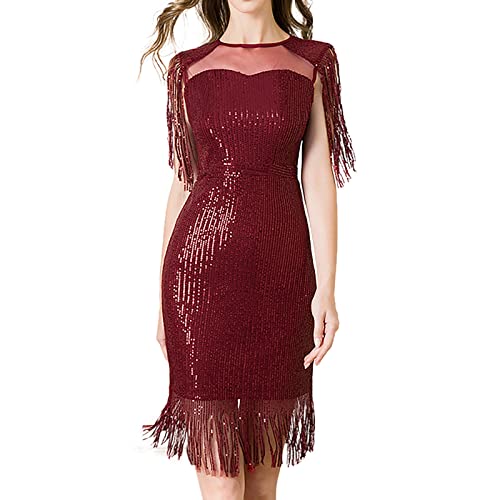 Fransenkleid Damen Kurz,Kleid 20er Jahre inkl. Accessoires, Flapper, Faschingskostüme, Karneval 1920s Damen Sexy V Ausschnitt Flapper Charleston Retro Stil Great Gatsby Motto Party Fasching Kostüm Ko von callmo