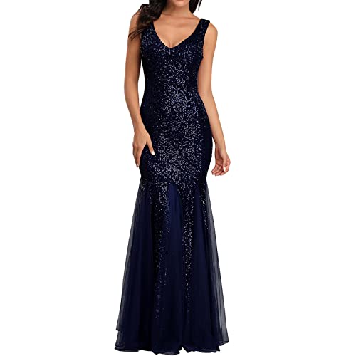 Partykleid Damen Lang Abendkleid Damen Kleider Herbst Winter Kurz Sexy Cocktailkleid für Hochzeit Pailletten Quaste Bodycon,Elegantes Meerjungfrau Abendkleid Pailletten Stretch Schlank Sexy Kleider von callmo