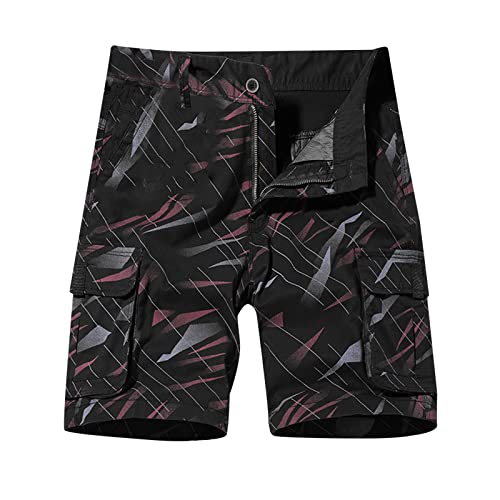 Herren Cargo Shorts Herren Cargo Shorts Baumwolle Kurze Hose Casual Einfarbig Cargohose Sommer Bermuda Short mit 10 Taschen Sommerhose Elastischer Bund Sporthose Regulär Fit Freizeithose Laufshorts M von callmo