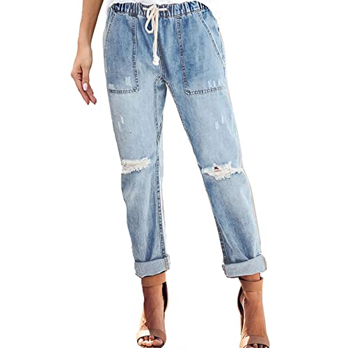 callmo Hosen Damen Stretch,Damen Skinny Jeans Rissen Löcher Ankle Jeanshosen Röhrenjeans Slim Fit Stretch Boyfriend Zerrissene Destroyed Bestickte Kleine Füße Elastische Hose von callmo