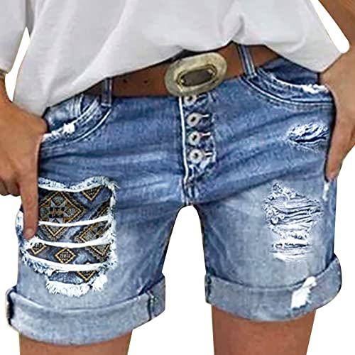 Jeanshosen Damen,Lässige High-Waist Jeans Farbe solide gerade Damenshorts gerollte Damenjeans Kurze Jeanshosen Damen Teenager von callmo