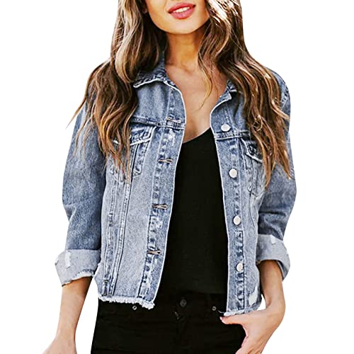 Jeansweste Damen,Damen Jeansjacke Farblich Passende Mäntel Langarm Bestickte Lässige Kurze Jeansjacken Jeansjacke, Farbabstimmung Mäntel, Jeansmantel Jacken Mädchen,Damen Rosa Cropped Revers Knopftas von callmo