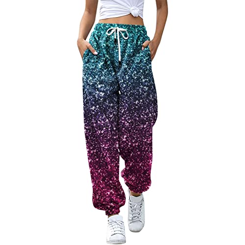 Jogginghose Damen Baumwolle, Yogahose mit weitem Bein für Damen, hoch tailliert, verstellbar, mit Knoten, Jogger, lässig, locker, in Übergröße, Lounge-Jogginghose mit Taschen Glitzer Hose Damen von callmo