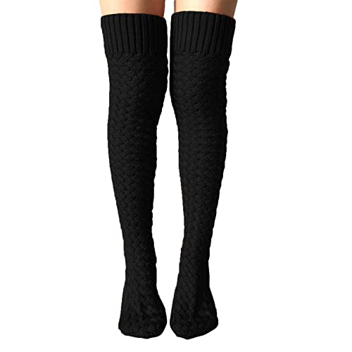 KniestrüMpfe Damen Schwarz, Damen Extra Lange Overknee Socken,Warme Wintersocken Grobstrick Socken Stricksocken Mädchen Kniestrümpfe Socken Overknee Strümpfe Strumpfhosen Winter Strümpfe Knitting von callmo