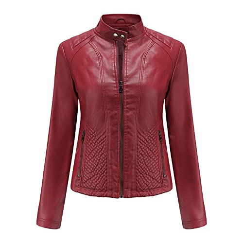 Kunstlederjacke Damen Lederjacke Damen Kurz Bikerjacke Reverskragen Motoradjacke Leder Jacke Ãœbergangsjacke für Frühling Herbst Damen Lederjacke Kurz Bikerjacke Reverskragen ReiÃŸverschluss Leder von callmo