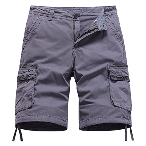 Kurze Hosen Herren Herren Cargo Shorts Baumwolle Kurze Hose Casual Einfarbig Cargohose Sommer Bermuda Short mit 22 Taschen Sommerhose Elastischer Bund Sporthose Regulär Fit Freizeithose Laufshorts Mä von callmo