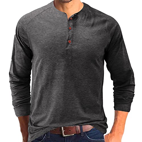 Langarmshirt Herren Sport, Herren Langarm T-Shirt, Basic Freizeit Henley-Shirt Langarmhemd mit Knopfleiste Retro Strick Drucken Langarmshirt Sportshirt V-Ausschnitt Slim Fit Sportshirt Laufshirt von callmo