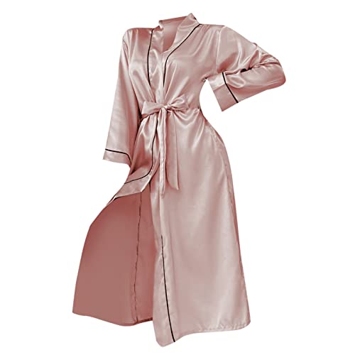 Morgenmantel Damen Sexy Damen Morgenmantel Maxi Lang Satin Sommer Kimono Blumen Muster Gedruckt Bademantel Kimono Strickjacke Damen Lange Robe Blumen Schlafmantel Girl Pajama Party Dessous Robe von callmo