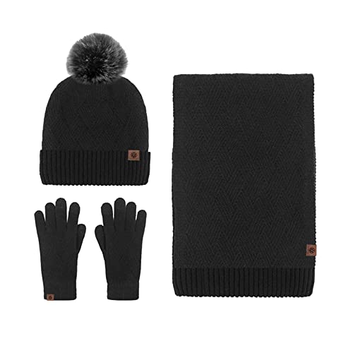 Mutze Schal Set Damen Grau, Winter Beanie Hut, Schal, Touchscreen Handschuhe 3 in 1 Warmes Zubehör Kit, Weiches Fleece Innenfutter Tolles Warm, Stretchy Strick Beanie Cap, Elastischer Nackenwärmer von callmo