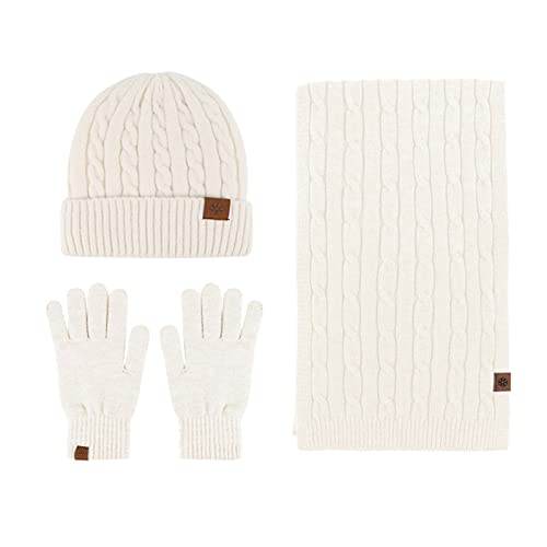 Mutze Schal Set Damen Grau, Wintermütze Strickmütze Warme Mütze Kreis Schal Set und Warm Strick Handschuhe mit Fleecefutter für Damen und Herren von callmo