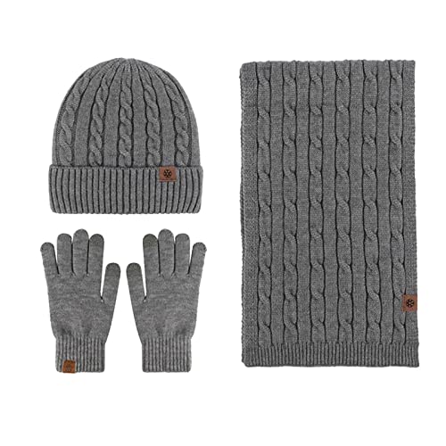 Mutze Schal Set Damen Grau, Wintermütze Strickmütze Warme Mütze Kreis Schal Set und Warm Strick Handschuhe mit Fleecefutter für Damen und Herren von callmo