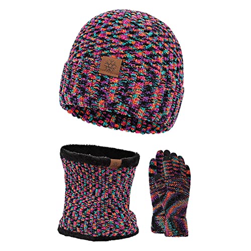 Mutze Schal Set Damen Rot, Damen Frauen Beanie Mütze Lang Schal und Touchscreen Handschuhe Set für Outdoor Sport Fleece Gefüttert Gestrickt Winddicht Warm von callmo