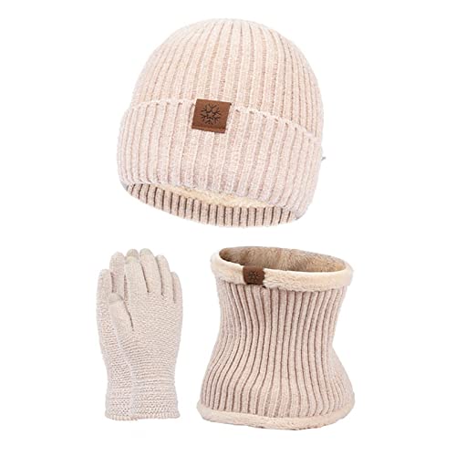 Mutze Schal Set Damen Rot, Mütze Schal Handschuh Herren Winter Set, 3-in-1 Stricken Wintermütze Beanie Schal und Handschuhe Touchscreen, Winter Schal und Mütze Thermo Handschuhe Geschenkset von callmo