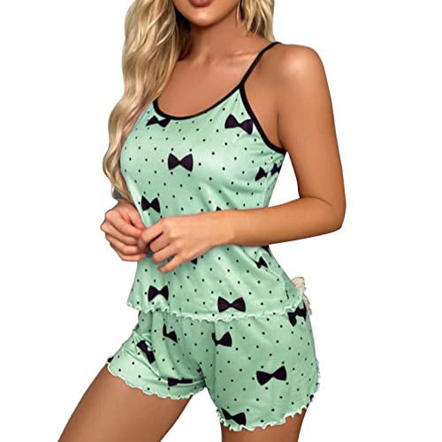 Pyjamas Schlafanzug Damen Spitzen Sexy Dessous Cami Schlafanzug Kurz Set Sexy V-Ausschnitt Sleepwear Crop Top Shorts Sets Ärmellose Camisole Loungewear Negligee Set Sommer Einfarbig Träger Dessous To von callmo