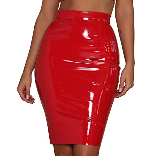 Rockabilly Kleider Damen Langarm Damen Lederrock Knielang, Hohe Taille Kunstleder Minirock Enges Bleistiftrock Schwarze Pu-Leder-Nähte Split Herbst Minikleider A Linie Leder Rock Mini Röcke Party Club von callmo