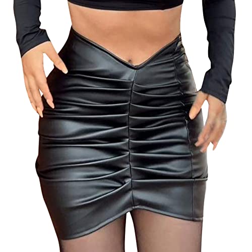 Röcke für Damen Damen Lederrock Knielang, Hohe Taille Kunstleder Minirock Enges Bleistiftrock Schwarze Pu-Nähte Split Herbst Winter Minikleider A Linie Rock Mini Röcke Party Clubwear von callmo