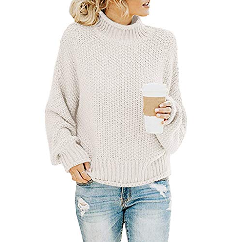 Rollkragenpullover Damen Pullover Grobstrick Sweater Strickpullover Rollkragenpulli Sweatshirt Gestricktes Langarmshirt Oversize Strickshirt Oberteile Tunika Top Bluse Sportshirt für Herbst Winter von callmo