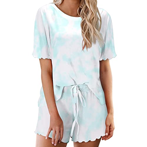 Schlafanzug Damen Lang Sexy Schlafanzug Damen Sexy Pyjama Set Satin Nachtwäsche Sommer Kurz Hausanzug Spitzen Cami Top und Shorts Negligee V-Ausschnitt Sleepwear Pyjama Set Hose 2Er Set Sommer Schlaf von callmo