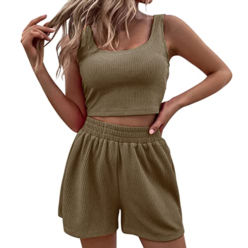 Schlafanzug Set Damen Winter Sexy Schlafanzug Damen Kurz Sommer Pyjama Set Satin Spitze Edel Hausanzug Nachtwäsche Damenschlafanzug Sleepwear mit Ärmlos Tanktop und Shorts Negligee Nachthemd für Fraue von callmo