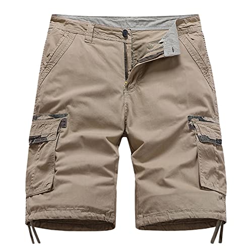 Shorts Herren Sommer Herren Cargo Shorts Baumwolle Kurze Hose Casual Einfarbig Cargohose Sommer Bermuda Short mit 22 Taschen Sommerhose Elastischer Bund Sporthose Regulär Fit Freizeithose Laufshorts von callmo