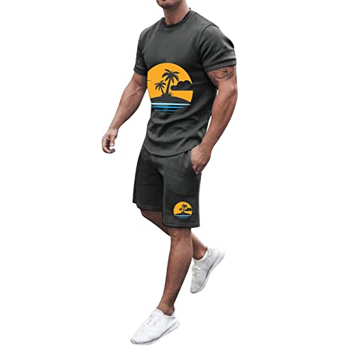 Shorts Herren Trainingsanzug für Herren Sommer Sportanzug 2 Teiliges Outfit Set Kurzarm Sportanzug T-Shirts mit Rundhalsausschnitt + Kurze Hose Freizeitanzug für Männer von callmo